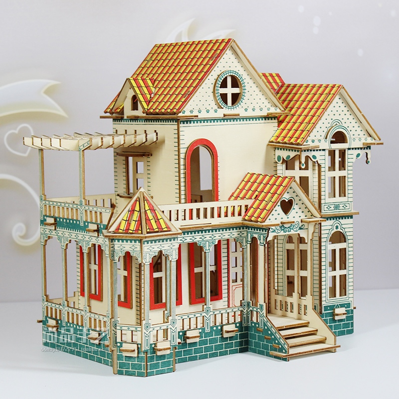 Đồ chơi lắp ráp gỗ 3D Mô hình biệt thự Villa Xia Weiyi - Tặng kèm đèn LED USB trang trí Không Nội thất