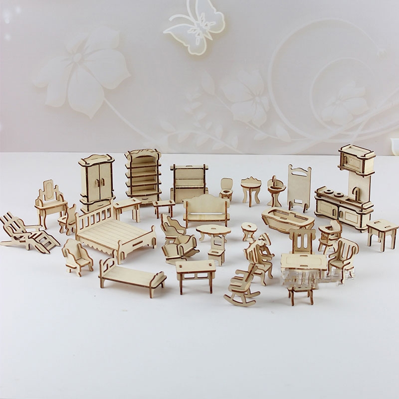 Đồ chơi lắp ráp gỗ 3D Mô hình biệt thự Villa Xia Weiyi - Tặng kèm đèn LED USB trang trí Không Nội thất