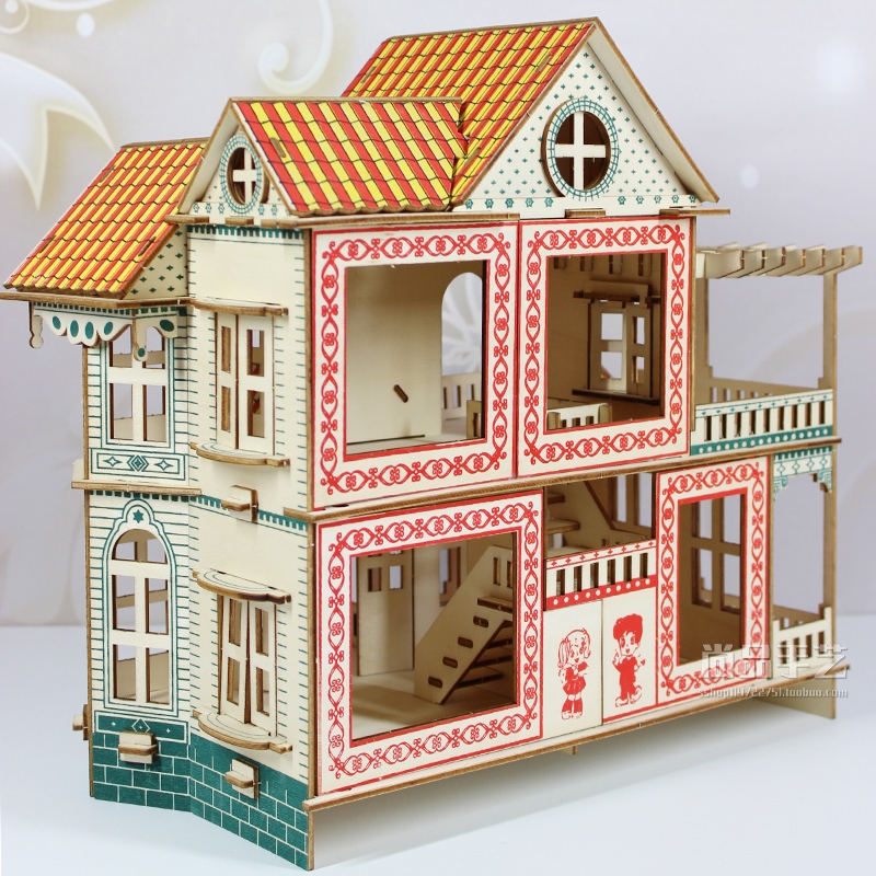 Đồ chơi lắp ráp gỗ 3D Mô hình biệt thự Villa Xia Weiyi - Tặng kèm đèn LED USB trang trí Không Nội thất