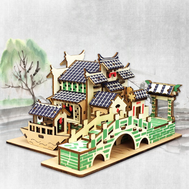 Đồ chơi lắp ghép gỗ 3D Mô hình Thị trấn nước Giang Nam