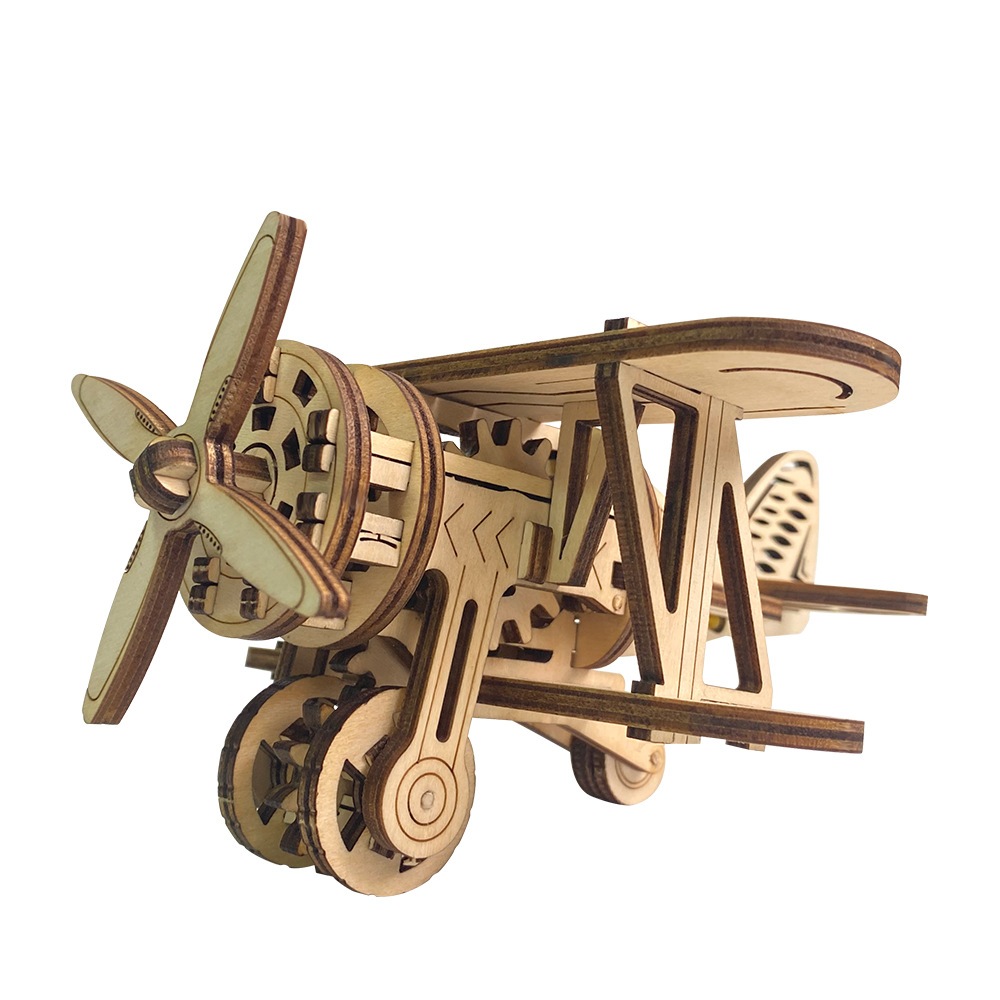 Đồ chơi lắp ghép gỗ 3D Mô hình Máy bay Truyền động Cơ khí Máy bay BiPlane BJ112