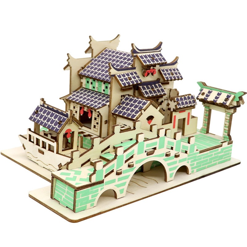Đồ chơi lắp ghép gỗ 3D Mô hình Thị trấn nước Giang Nam