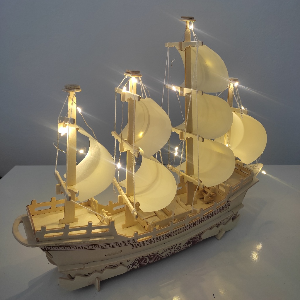 Đồ chơi lắp ráp gỗ 3D Mô hình Thuyền Thương Gia WP-168 - Tặng kèm đèn LED