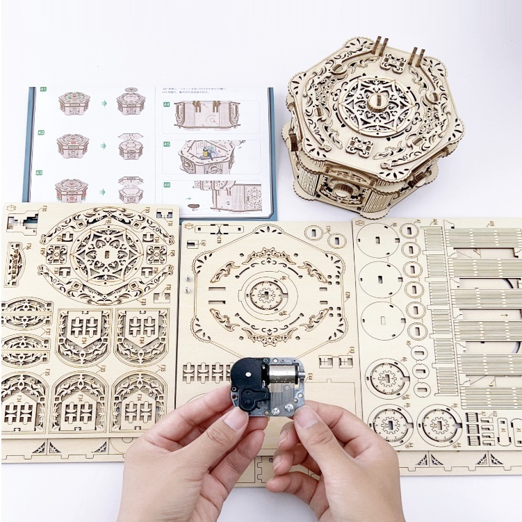 Mô hình Cơ động học Hộp nhạc Đựng Trang sức Cổ điển Retro Password Jewelry Music Box Uguter