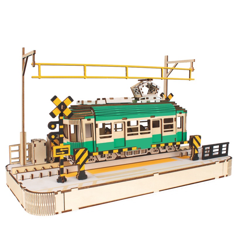 Đồ chơi lắp ghép gỗ 3D Mô hình Xe Điện StreetCar HB12 Laser