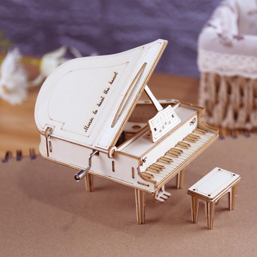 Đồ chơi lắp ghép gỗ 3D Mô hình Hộp nhạc Đàn Piano H607 Laser