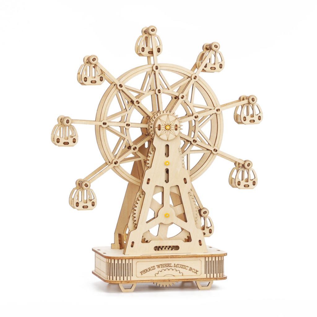 Đồ chơi lắp ghép gỗ 3D Mô hình Hộp nhạc Bánh xe Đu Quay Ferris Wheel H1001 Laser