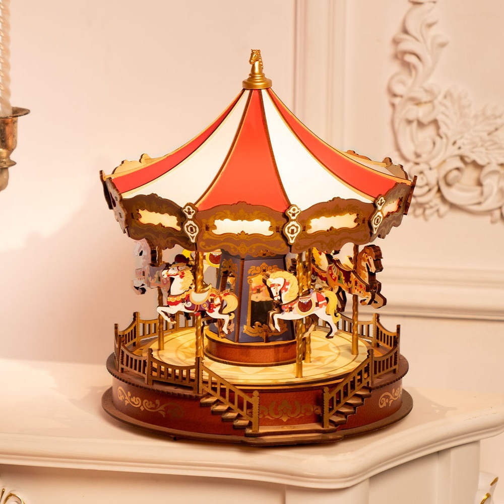 [BẢN QUỐC TẾ TIẾNG ANH] Mô hình Hộp nhạc Vòng xoay Ngựa gỗ Classic Carousel AMC01 Robotime