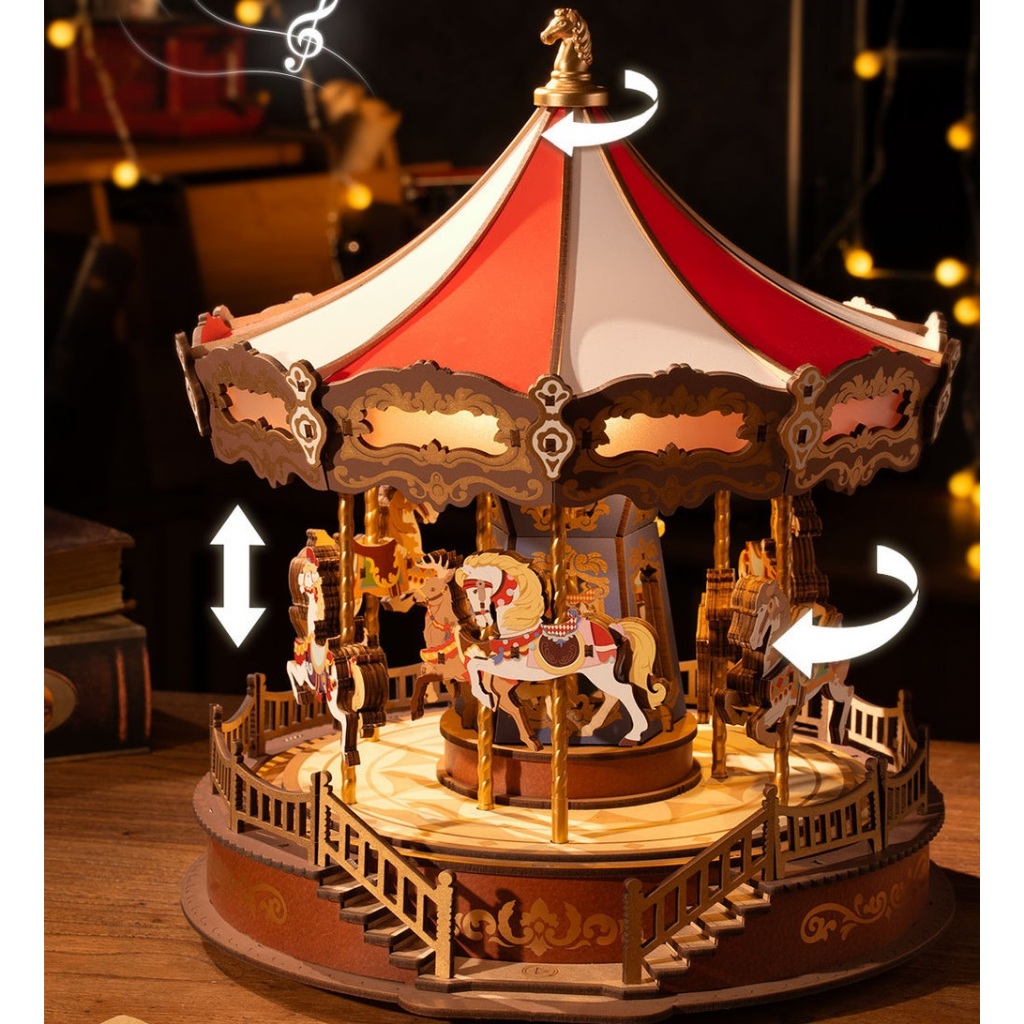 [BẢN QUỐC TẾ TIẾNG ANH] Mô hình Hộp nhạc Vòng xoay Ngựa gỗ Classic Carousel AMC01 Robotime