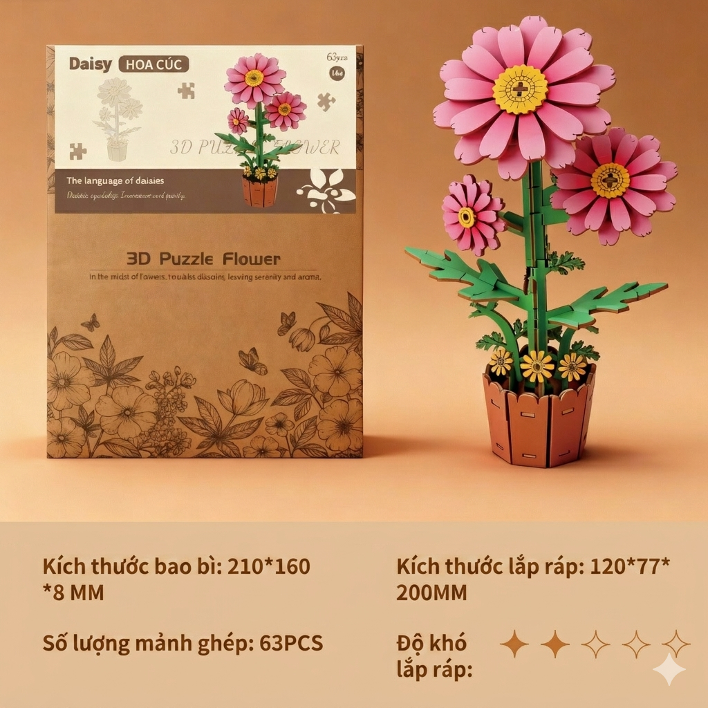 Đồ chơi lắp ghép gỗ 3D Mô hình Bông Hoa Flower