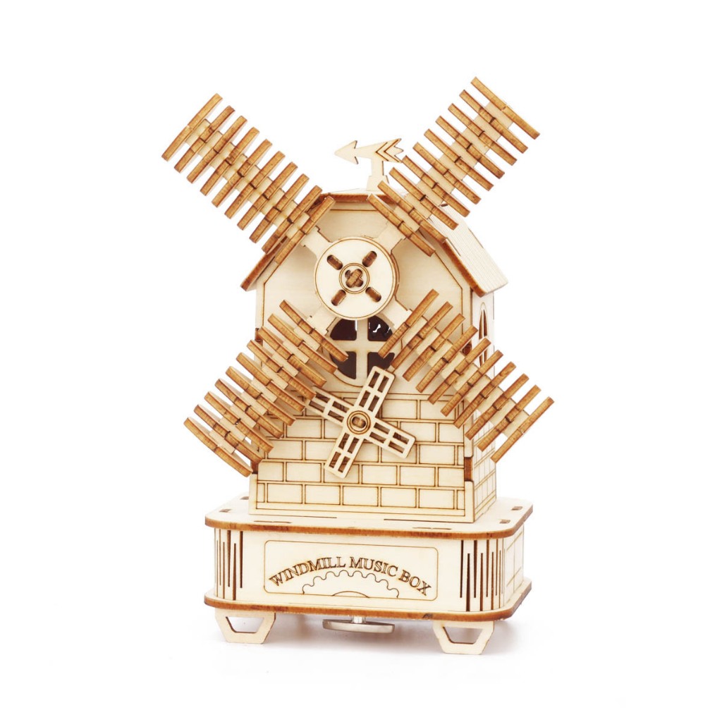 Đồ chơi lắp ghép gỗ 3D Mô hình Hộp nhạc Cối Xay Gió Windmill Music Box H1401