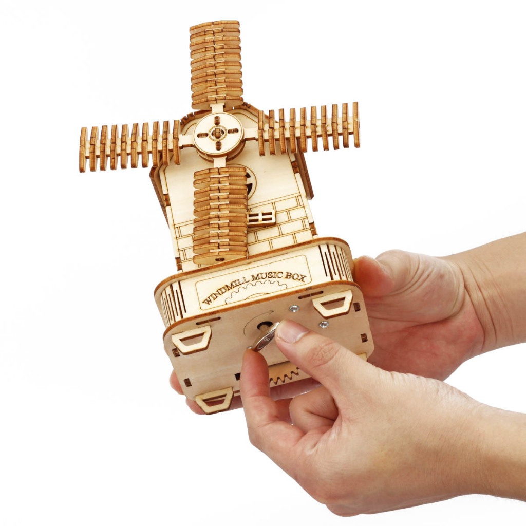 Đồ chơi lắp ghép gỗ 3D Mô hình Hộp nhạc Cối Xay Gió Windmill Music Box H1401