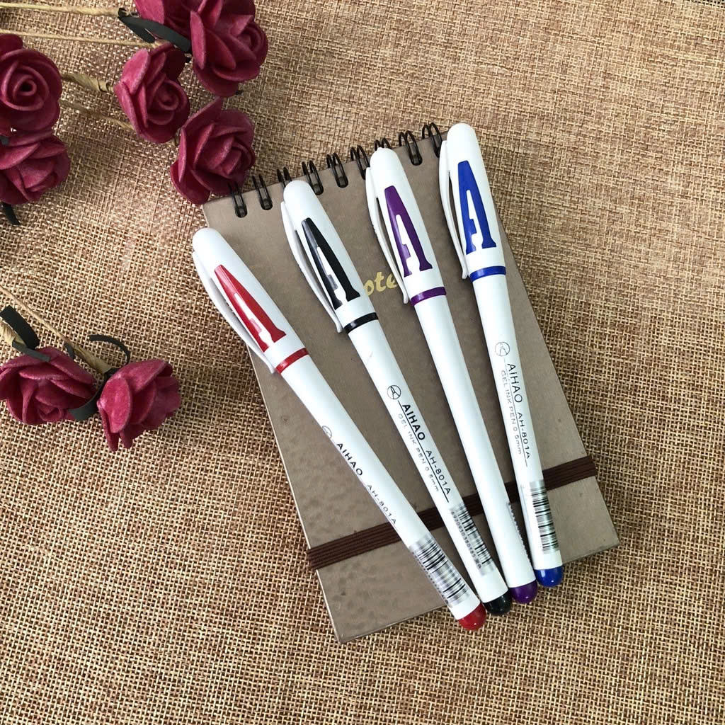 Bút bi nước chữ A - Aihao - Ngòi 0.5mm đủ màu XANH/ ĐỎ/ ĐEN/ TÍM hàng chuẩn loại 1, không tắc mực, viết êm trơn