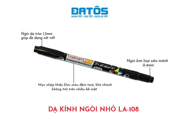 Bút lông dầu hai đầu Leaderart LA108(Thương hiệu Nhật) Bút dạ kính hai đầu cỡ nhỏ LA 108 - Hộp 10 chiếc