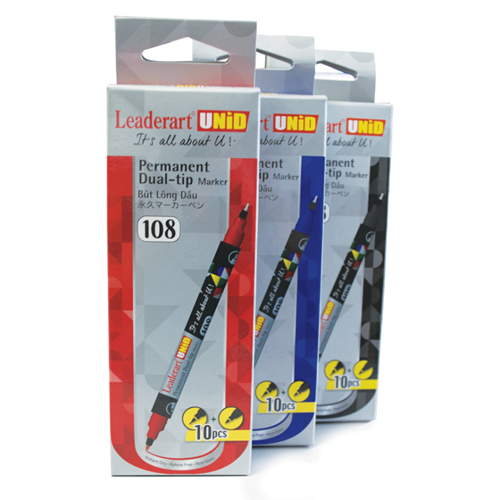 Bút lông dầu hai đầu Leaderart LA108(Thương hiệu Nhật) Bút dạ kính hai đầu cỡ nhỏ LA 108 - Hộp 10 chiếc