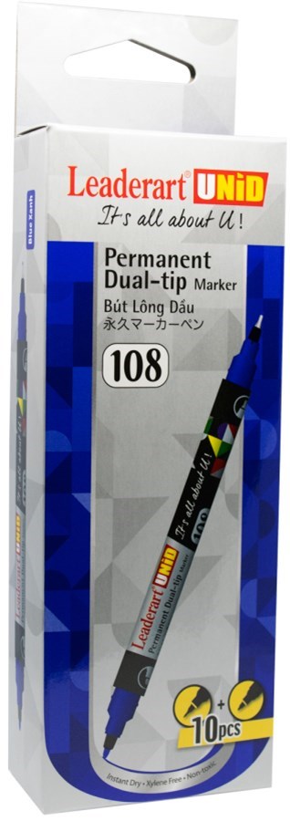 Bút lông dầu hai đầu Leaderart LA108(Thương hiệu Nhật) Bút dạ kính hai đầu cỡ nhỏ LA 108 - Hộp 10 chiếc