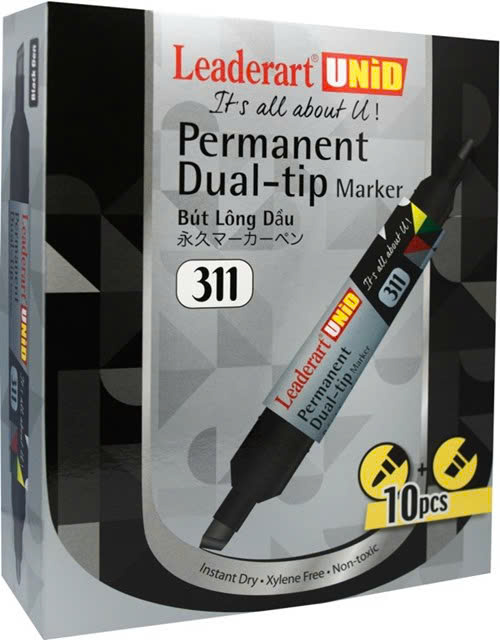 Bút lông dầu hai đầu Leaderart LA311 (Thương hiệu Nhật) Bút lông dầu hai đầu cỡ lớn LA311 - Hộp 10 cái