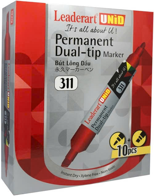 Bút lông dầu hai đầu Leaderart LA311 (Thương hiệu Nhật) Bút lông dầu hai đầu cỡ lớn LA311 - Hộp 10 cái