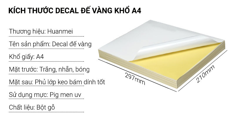 GIẤY DECAN/ ĐỀ CAN A4 ĐẾ VÀNG - GIẤY DECAL THÁI - GIẤY DECAN (TẬP 100 TỜ)