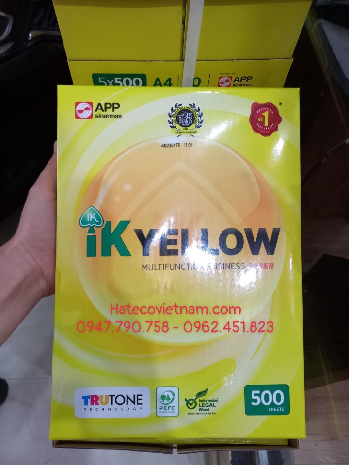 GIẤY IN A4 IK YELLOW 70GSM (500 tờ) - NHẬP KHẨU INDONESIA - GIẤY ĐẸP, TRẮNG, GIÀY