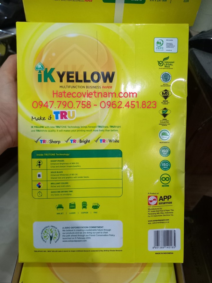 GIẤY IN A4 IK YELLOW 70GSM (500 tờ) - NHẬP KHẨU INDONESIA - GIẤY ĐẸP, TRẮNG, GIÀY