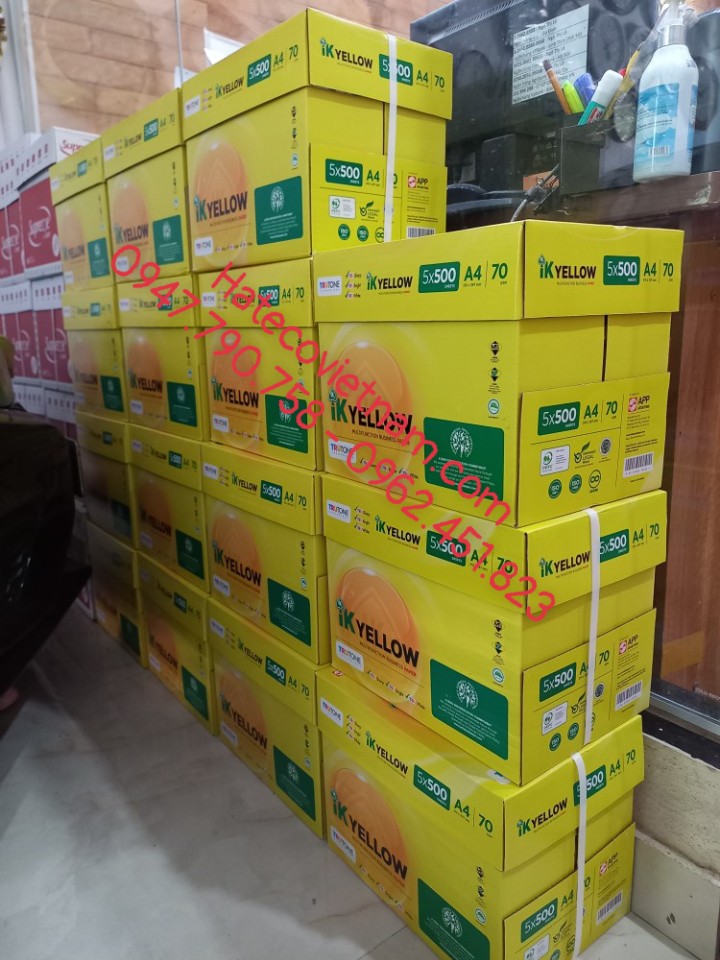 GIẤY IN A4 IK YELLOW 70GSM (500 tờ) - NHẬP KHẨU INDONESIA - GIẤY ĐẸP, TRẮNG, GIÀY