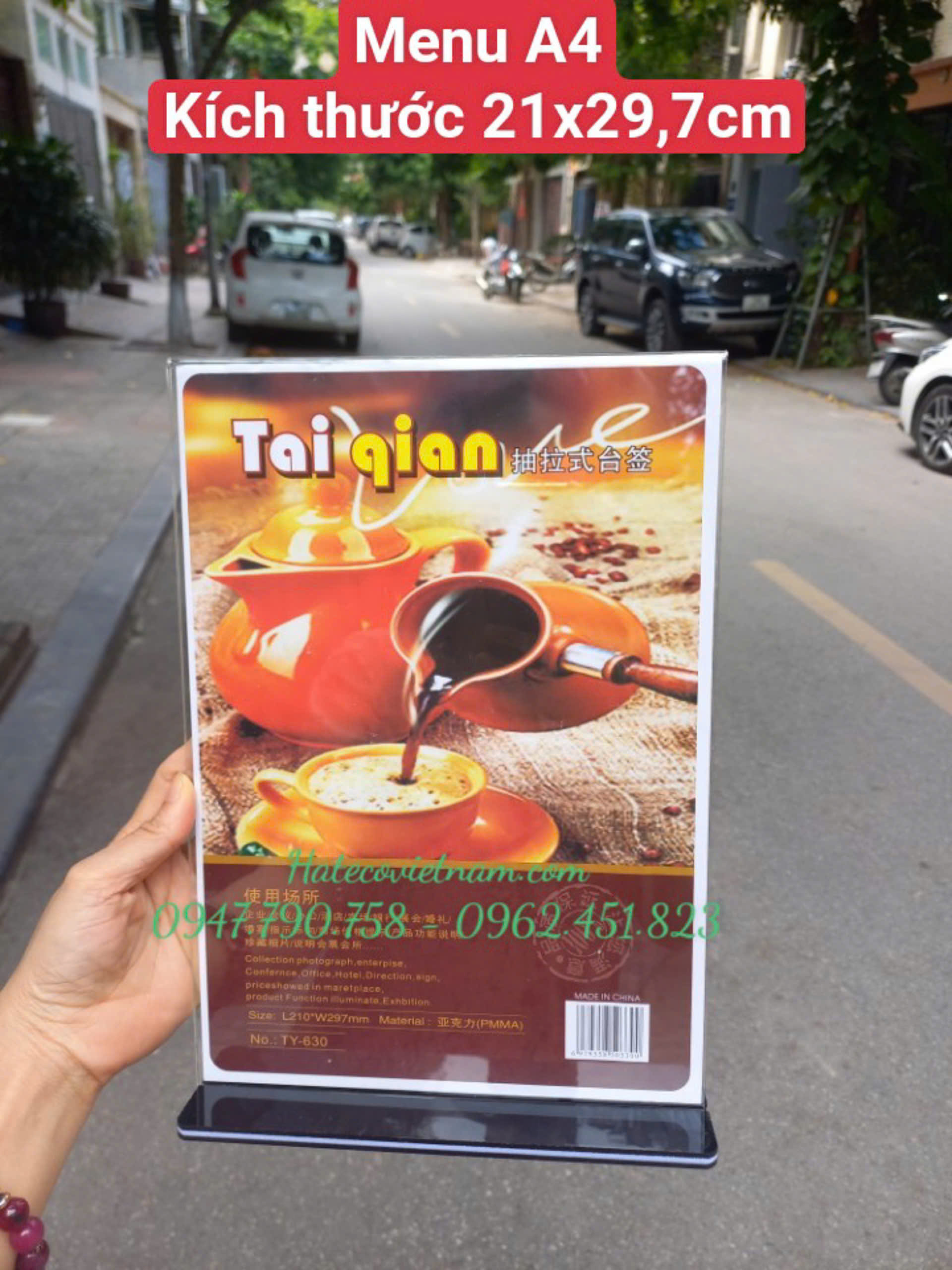 Menu mica DỌC SN trong suốt (đế đen) - Biển để bàn - STANDER - Menu mica để bàn