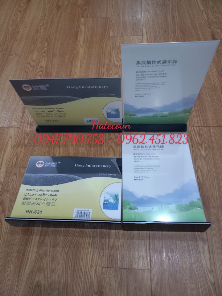 Menu mica A4 NGANG SN trong suốt (đế đen) - stander để bàn-  Menu mica để bàn KHỔ NGANG