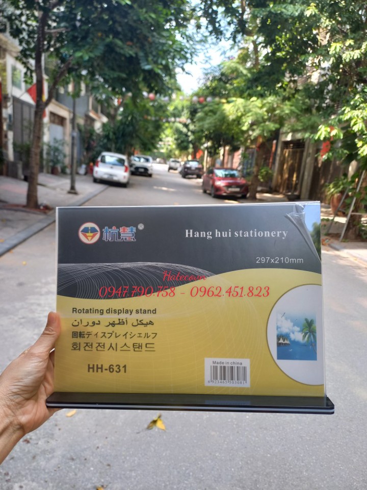 Menu mica A4 NGANG SN trong suốt (đế đen) - stander để bàn-  Menu mica để bàn KHỔ NGANG