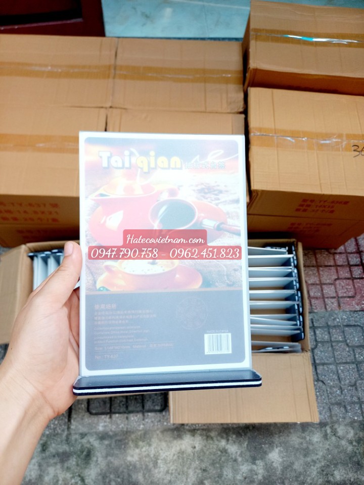 Menu mica DỌC SN trong suốt (đế đen) - Biển để bàn - STANDER - Menu mica để bàn