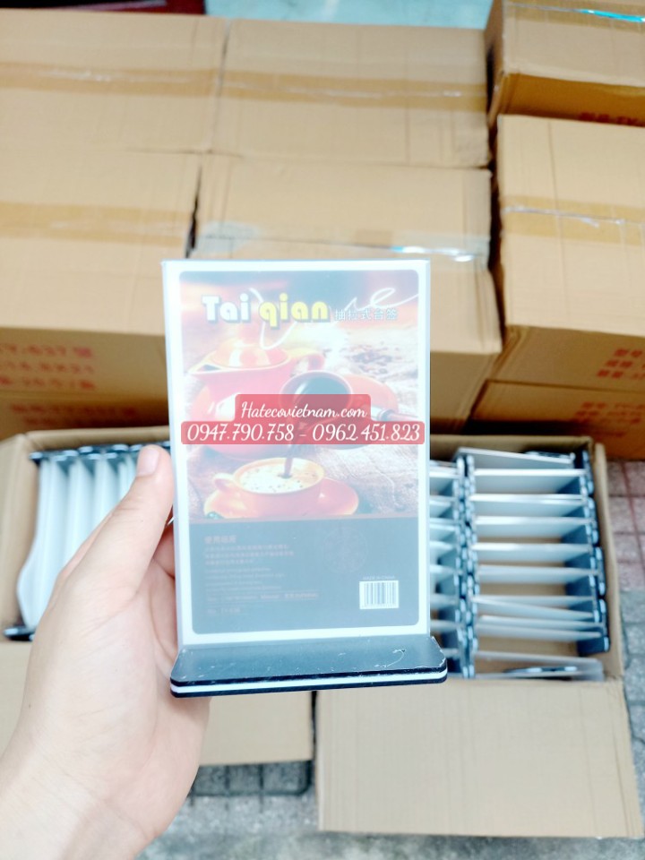 Menu mica DỌC SN trong suốt (đế đen) - Biển để bàn - STANDER - Menu mica để bàn