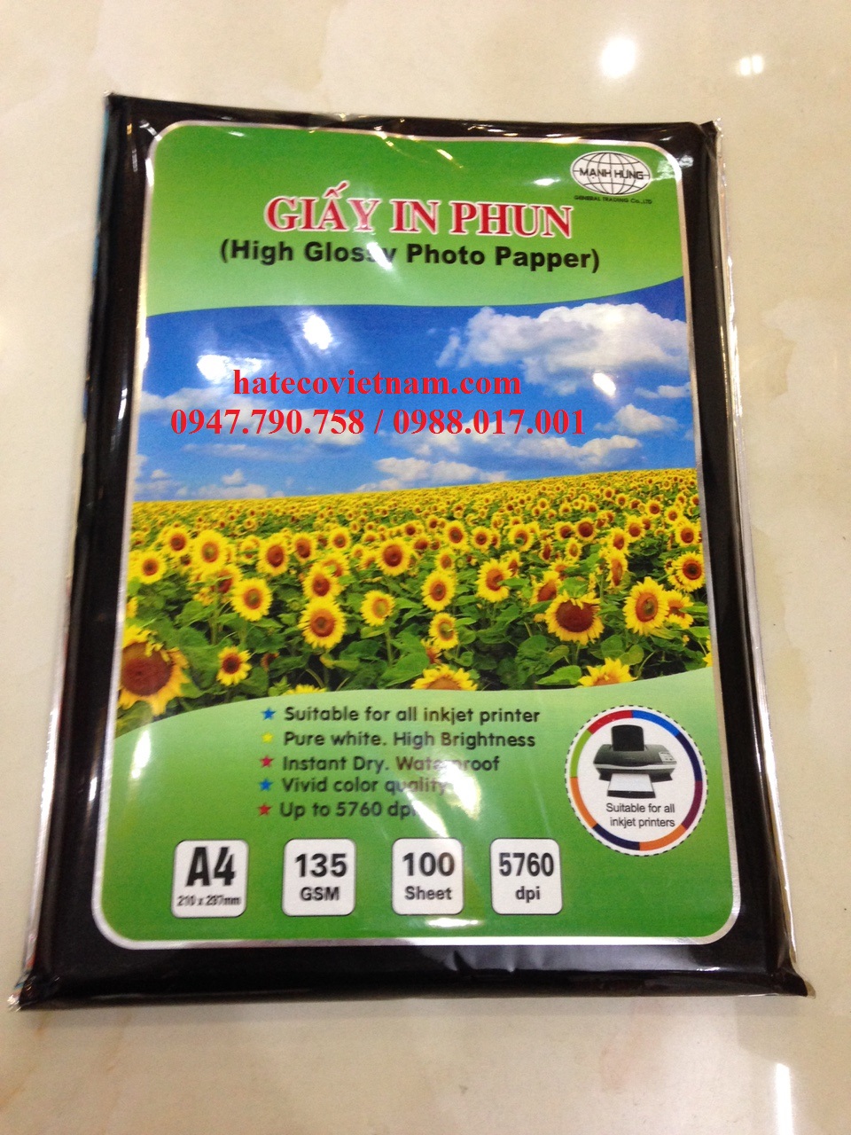 Giấy in ảnh Mạnh Hưng ĐL 135 gsm, bóng 1 mặt (100 tờ) - Giấy Couche HÀNG CHÍNH HÃNG