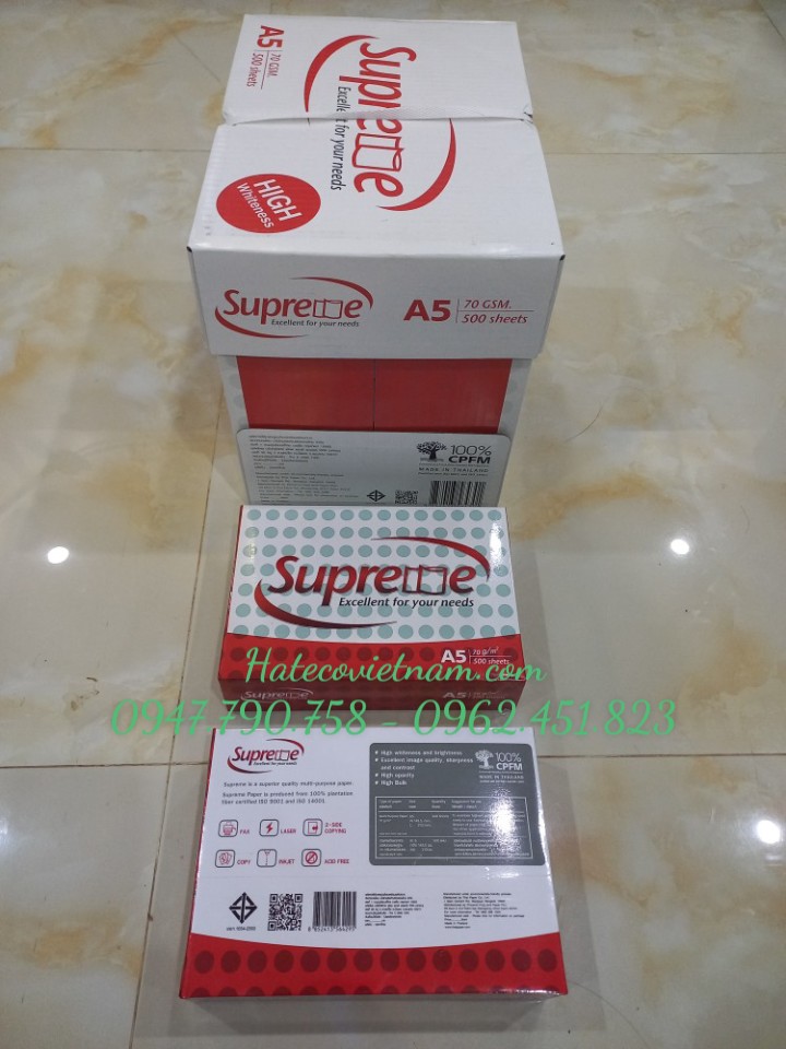 GIẤY SUPREME A5 ĐL70 THÁI LAN - GIẤY IN A5 CHÍNH HÃNG