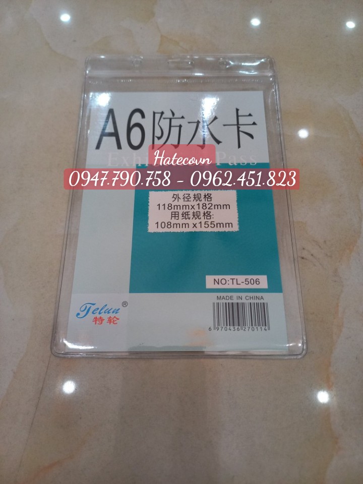 BAO THẺ TÊN A6 - 506 (LOẠI 1) có zíp chống thấm nước, KT 118*182mm - MẶT THẺ NHÀ BÁO, SỰ KIỆN