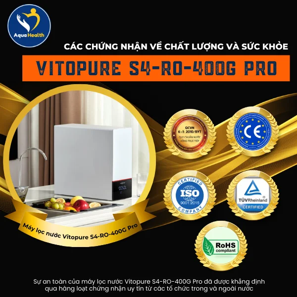 Các chứng nhận về chất lượng và sức khỏe của máy lọc nước Vitopure S4-RO-400G Pro