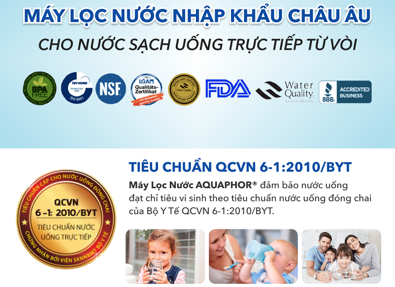 Nước sau lọc máy lọc nước Aquaphor đạt tiêu chuẩn nước uống trực tiếp