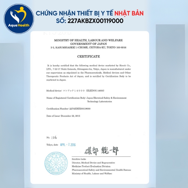 Chứng nhận y tế Nhật Bản cho máy điện trường cao áp Fujiiryoki FX-14000