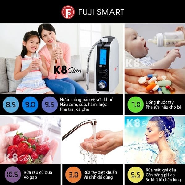 7 chế độ nước từ máy điện giải Fuji Smart K8 Slim&nbsp;