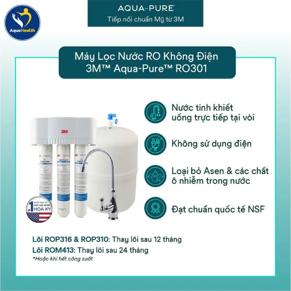Máy lọc nước 3M Aqua-Pure RO301 đảm bảo chất lượng nước tinh khiết đạt chuẩn