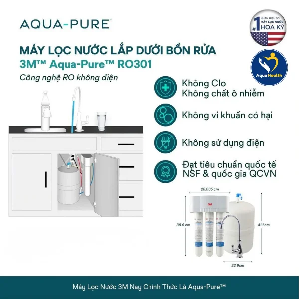 Máy Lọc Nước 3M Aqua-Pure RO301 - Thiết Kế Nhỏ Gọn, Lắp Đặt Âm Bồn
