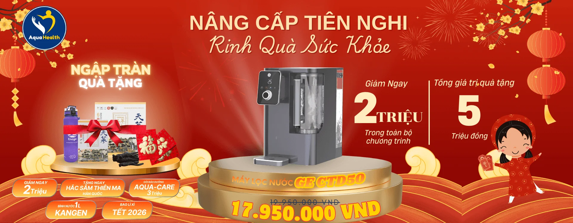 Quà Tặng Tết 2026 Sức Khỏe Từ AquaHealth Khi Mua Máy Lọc Nước GE CTD50