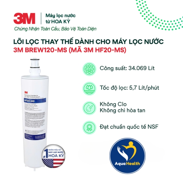 Thông số kỹ thuật lõi lọc thay thế máy lọc nước 3M BREW120-MS