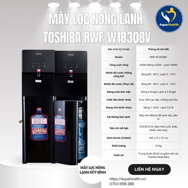 Thông Số Kỹ Thuật Chi Tiết Của Máy Làm Nước Nóng Lạnh Toshiba RWF-W1830BV