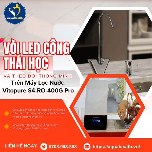 Tính năng vòi LED công thái học và theo dõi thông minh trên máy lọc nước Vitopure S4-RO-400G Pro