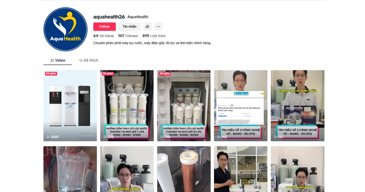 Trang Tiktok chính thức của AquaHealth