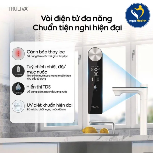 Vòi điện tử máy lọc nước Truliva UR61096H tích hợp các thông số theo dõi theo dõi thuận tiện