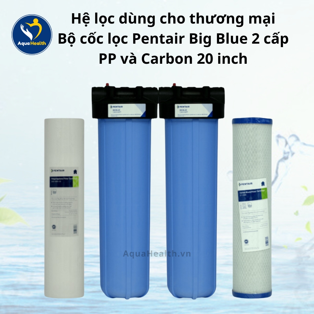 Bộ Cốc Lọc Pentair Bigblue 2 cấp PP và Carbon 20 inch - Hệ lọc dùng cho thương mại