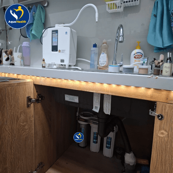 Lắp đặt thực tế bộ tiền lọc 3 cấp Thái Lan 10 Inch cho máy điện giải ion kiềm Kangen K8