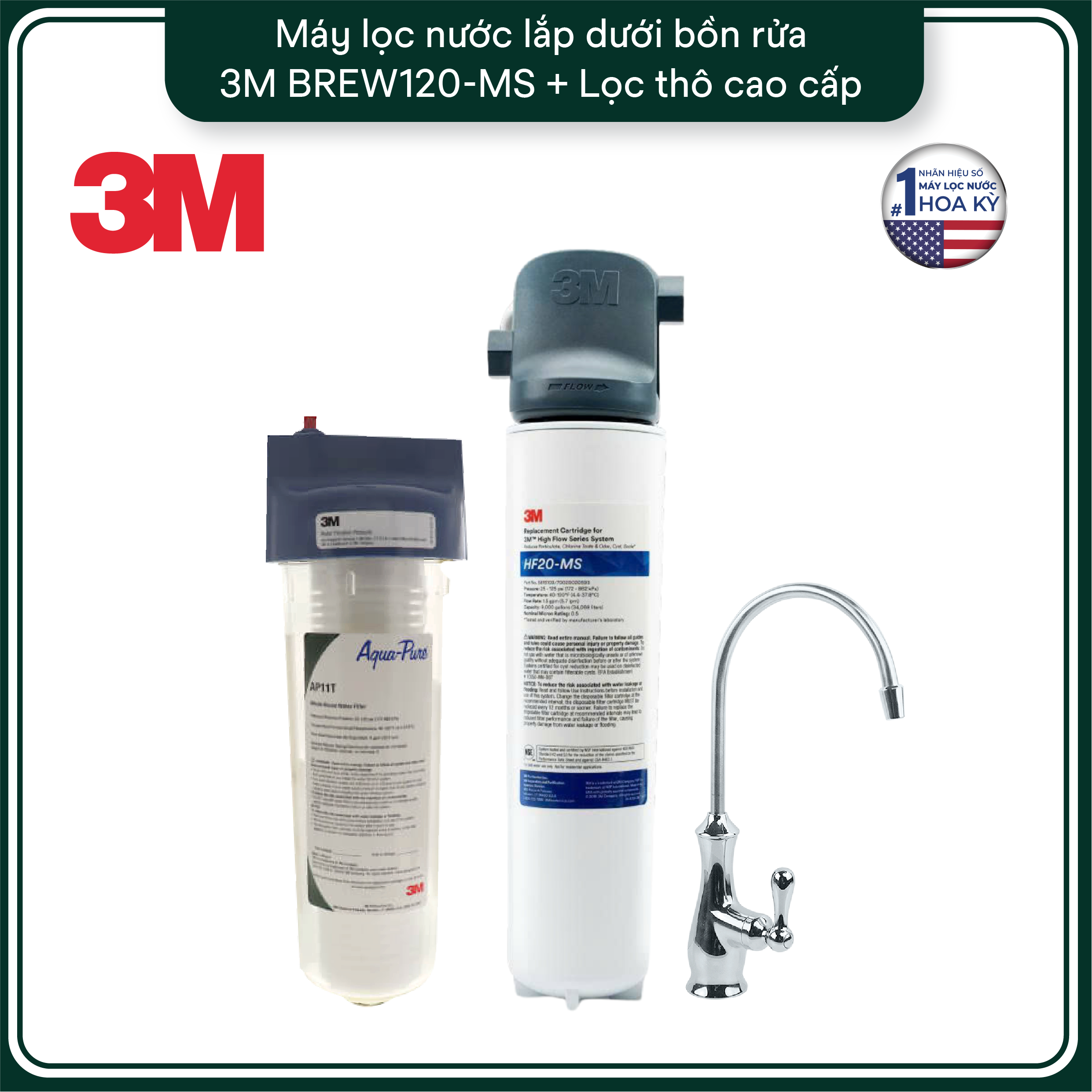 Combo Máy Lọc Nước 3M BREW120-MS Kèm Lọc Thô Cao Cấp Chính Hãng
