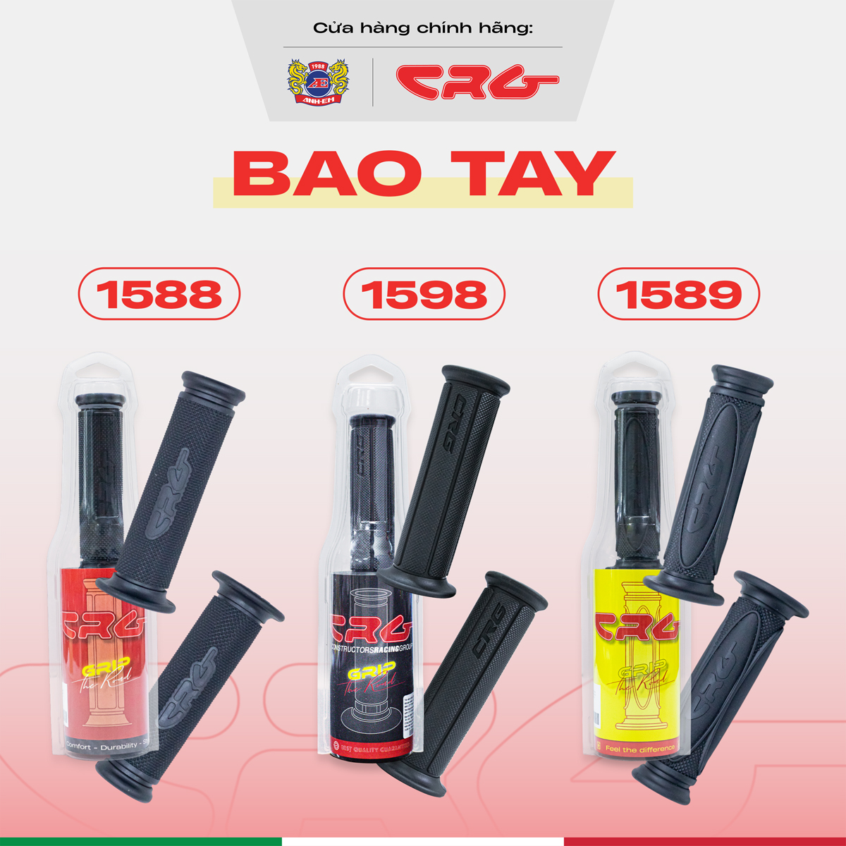 Bao tay xe máy Êm Mượt Nhẹ Nhàng CRG 1588 Gai Nhỏ Mịn (Cặp) Đen